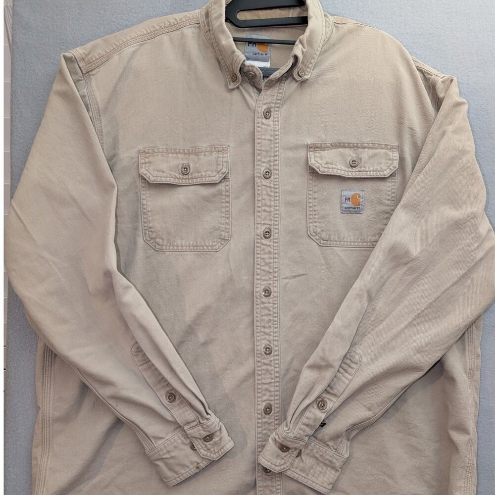 Carhartt FR Flame Resist Shirt Men's Size XL Button-Down Long Sleeve Khaki Beige